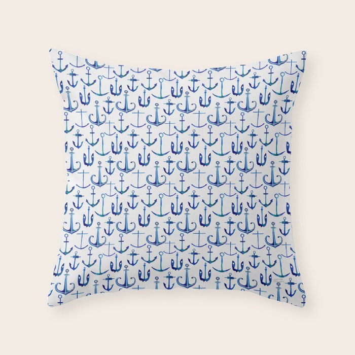 Anchors Away - Nautical Watercolor Anchors in Blue Throw Pillow Gallery Image 6