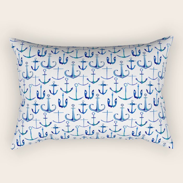 Anchors Away - Nautical Watercolor Anchors in Blue Rectangular Pillow Gallery Image 1