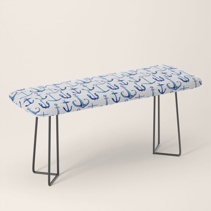 Anchors Away - Nautical Watercolor Anchors in Blue Bench Gallery Image 1