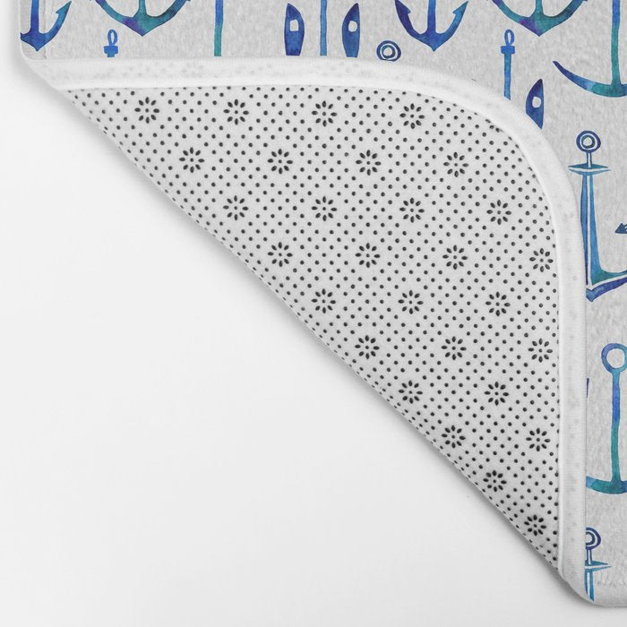 Anchors Away - Nautical Watercolor Anchors in Blue Bath Mat Gallery Image 2