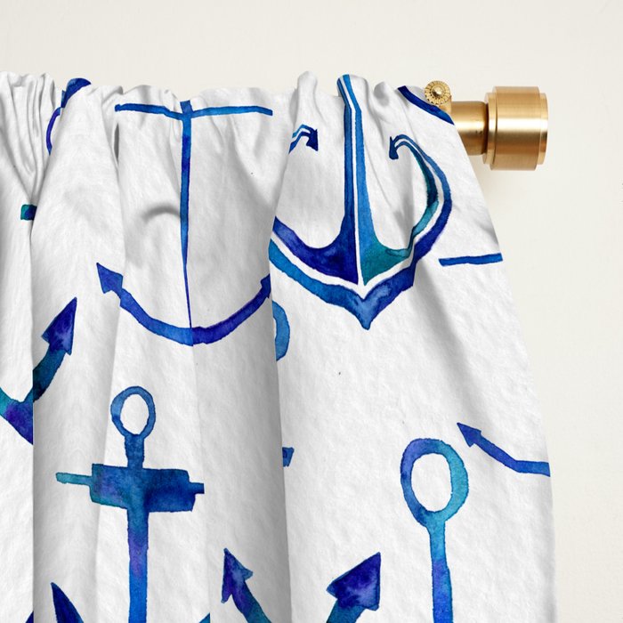 Anchors Away - Nautical Watercolor Anchors in Blue Window Curtain Gallery Image 2