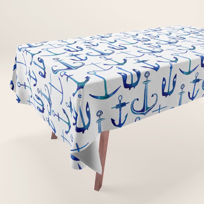 Anchors Away - Nautical Watercolor Anchors in Blue Tablecloth Gallery Image 1