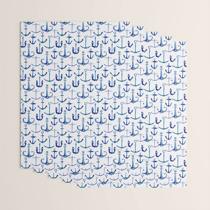 Anchors Away - Nautical Watercolor Anchors in Blue Wrapping Paper Gallery Image 3