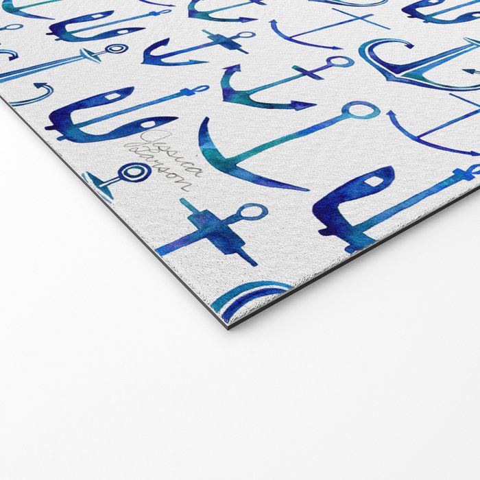 Anchors Away - Nautical Watercolor Anchors in Blue Welcome Mat Gallery Image 2