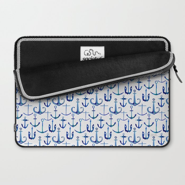 Anchors Away - Nautical Watercolor Anchors in Blue Laptop Sleeve Gallery Image 2