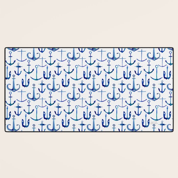 Anchors Away - Nautical Watercolor Anchors in Blue Desk Mat Gallery Image 3