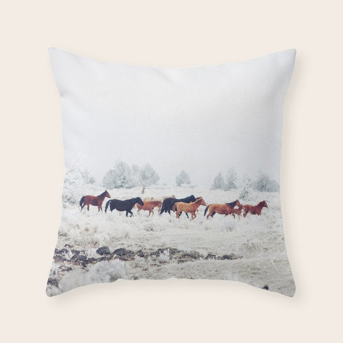 Winter Horse Herd Throw Pillow Gallery Image 1