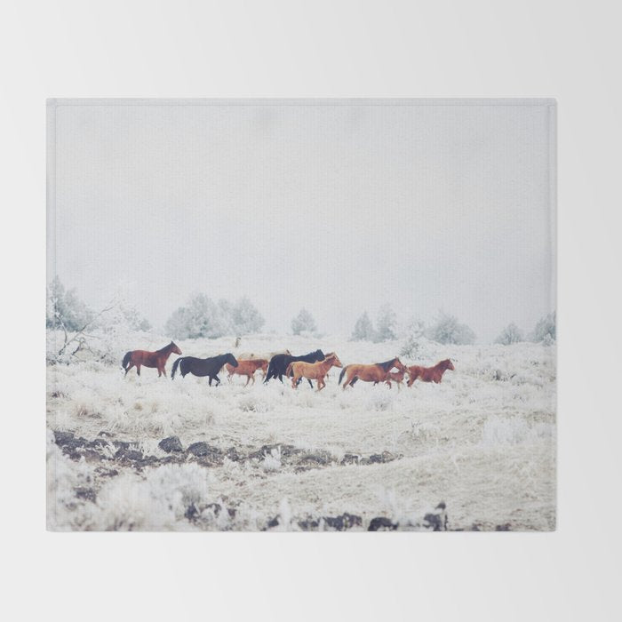 Winter Horse Herd Throw Blanket Gallery Image 2