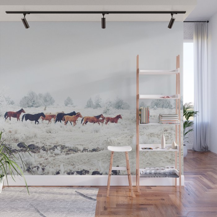Winter Horse Herd Wall Mural Gallery Image 1