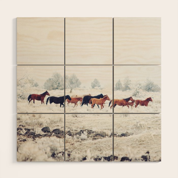 Winter Horse Herd Wood Wall Art Gallery Image 1