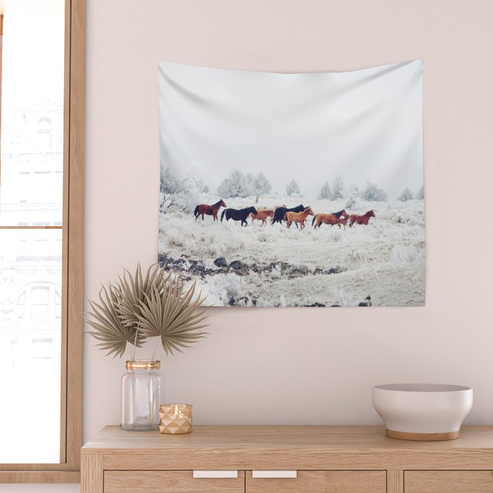 Winter Horse Herd Wall Tapestry Gallery Image 2