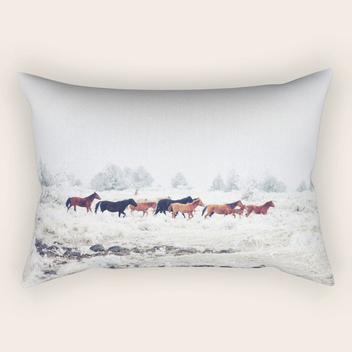 Winter Horse Herd Rectangular Pillow Gallery Image 1