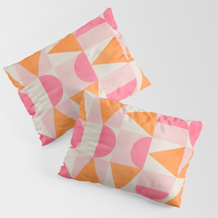 Hot Pink Orange Modern Geometric Artwork Pillow Sham Gallery Image 1