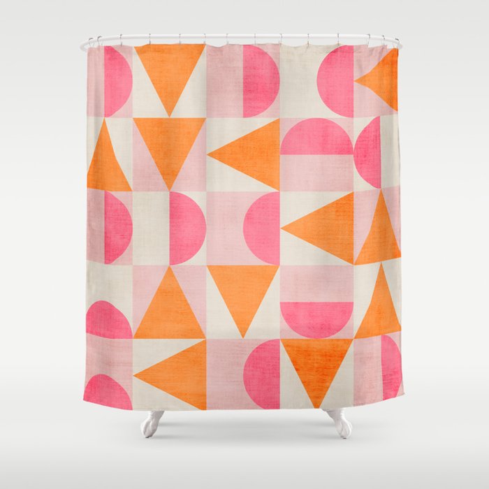 Hot Pink Orange Modern Geometric Artwork Shower Curtain Gallery Image 1