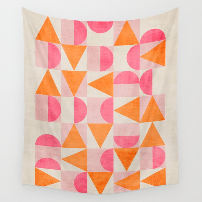 Hot Pink Orange Modern Geometric Artwork Wall Tapestry Gallery Image 1