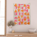Hot Pink Orange Modern Geometric Artwork Wall Tapestry Gallery Image 2