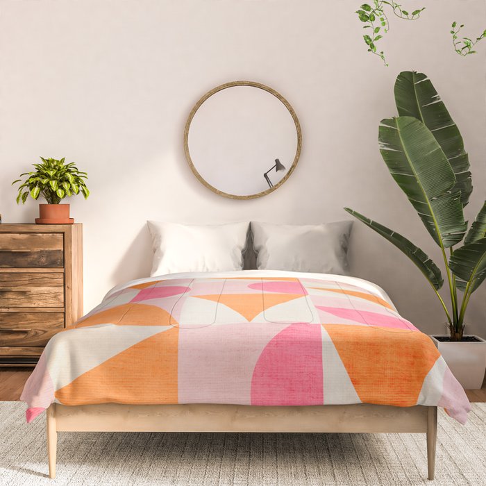 Hot Pink Orange Modern Geometric Artwork Comforter Gallery Image 3