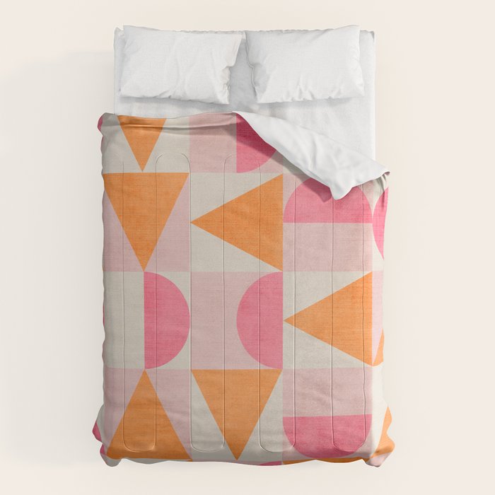 Hot Pink Orange Modern Geometric Artwork Comforter Gallery Image 6