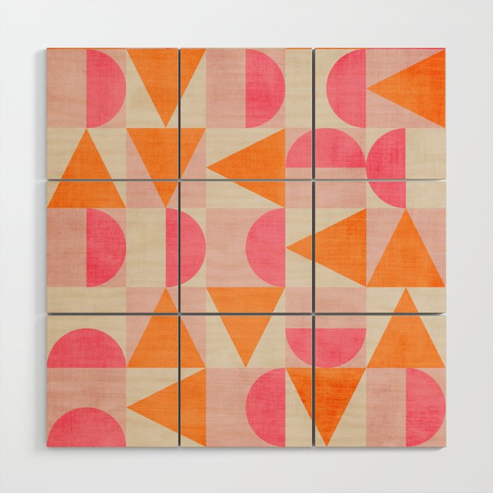 Hot Pink Orange Modern Geometric Artwork Wood Wall Art Gallery Image 1