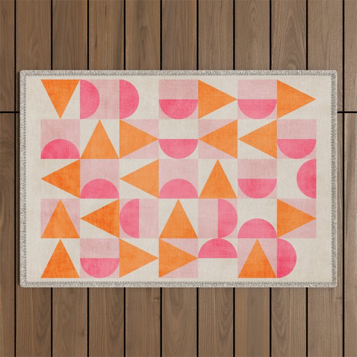 Hot Pink Orange Modern Geometric Artwork Outdoor Rug Gallery Image 1