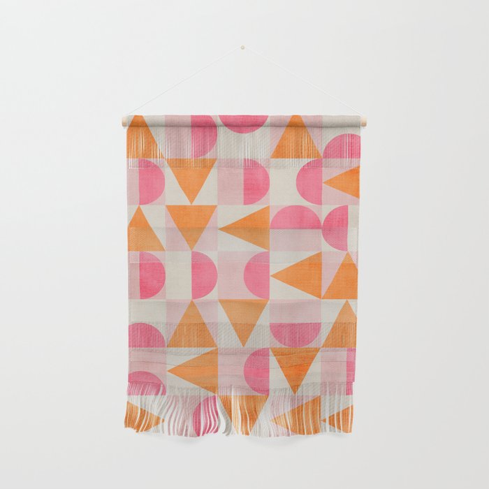 Hot Pink Orange Modern Geometric Artwork Wall Hanging Gallery Image 1