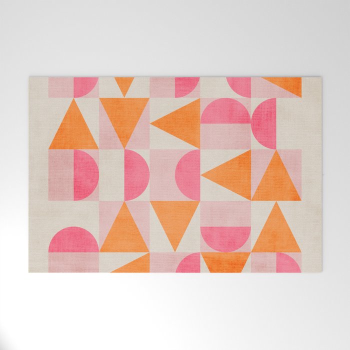Hot Pink Orange Modern Geometric Artwork Welcome Mat Gallery Image 1