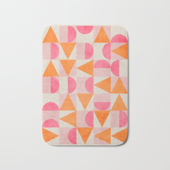 Hot Pink Orange Modern Geometric Artwork Bath Mat Gallery Image 1