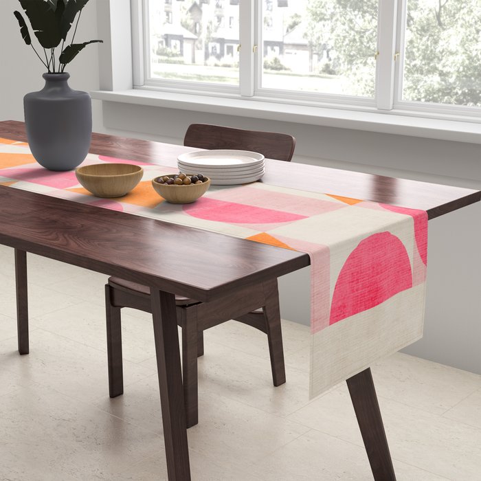 Hot Pink Orange Modern Geometric Artwork Table Runner Gallery Image 2