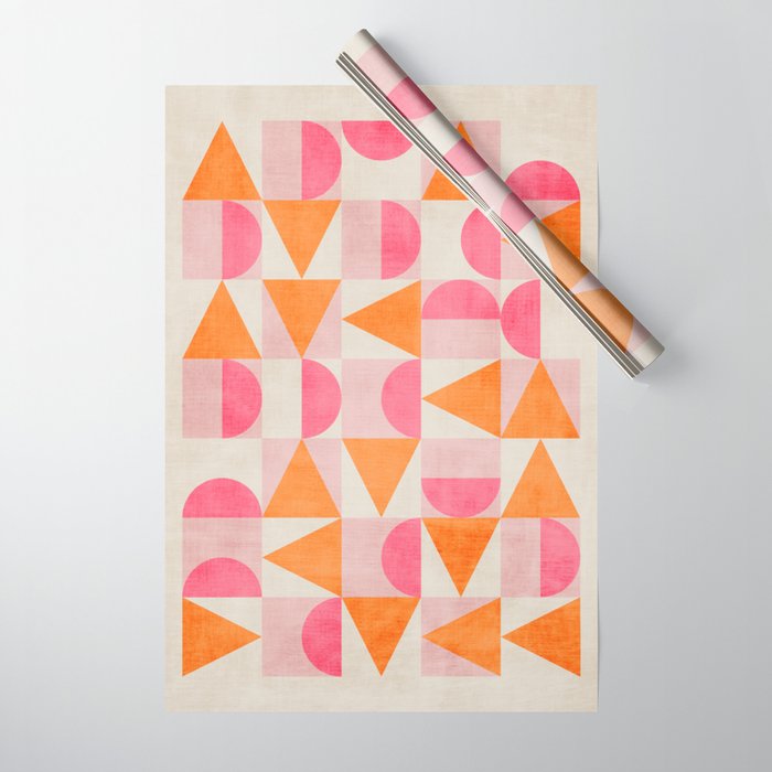 Hot Pink Orange Modern Geometric Artwork Wrapping Paper Gallery Image 1