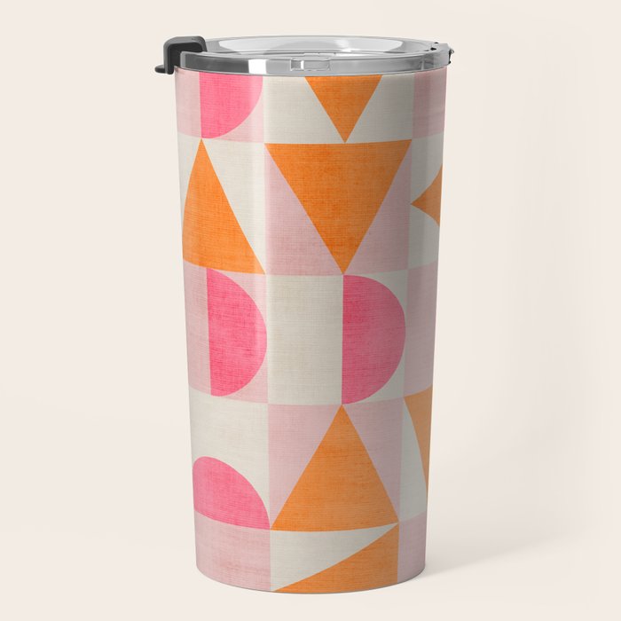 Hot Pink Orange Modern Geometric Artwork Travel Mug Gallery Image 3