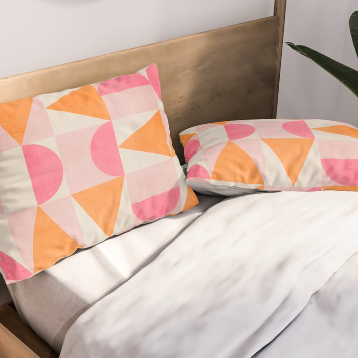 Hot Pink Orange Modern Geometric Artwork Pillow Sham Gallery Image 2