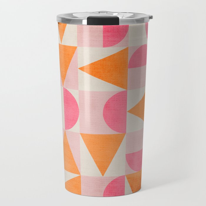 Hot Pink Orange Modern Geometric Artwork Travel Mug Gallery Image 1
