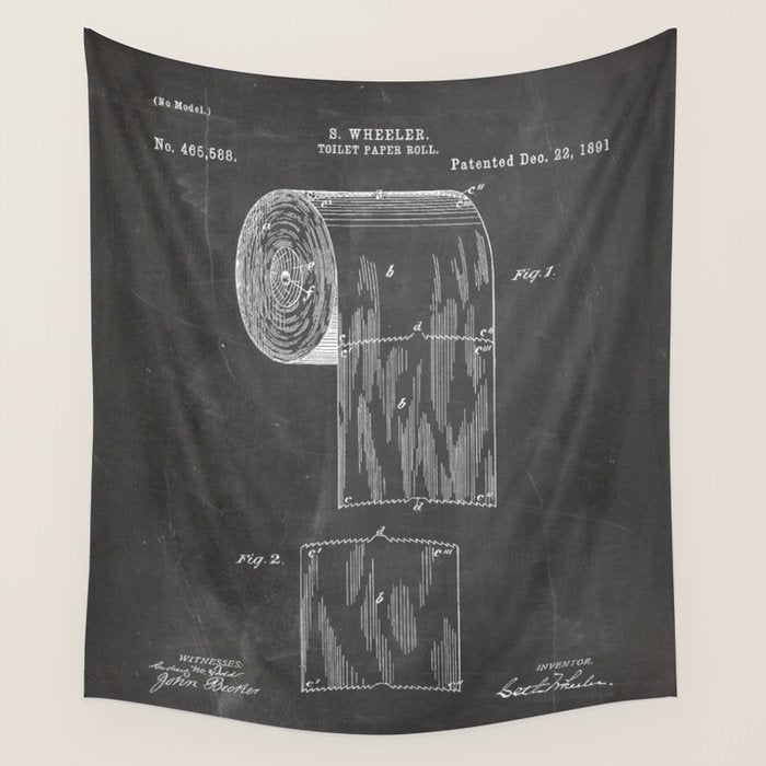 Toilet Paper Patent - Bathroom Art - Black Chalkboard Wall Tapestry Gallery Image 4