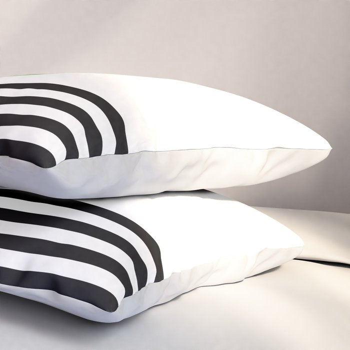 Mid-century Modern Lime Green Minimalist Sunset Over Striped Waves Pillow Sham Gallery Image 3