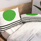 Mid-century Modern Lime Green Minimalist Sunset Over Striped Waves Pillow Sham Gallery Image 2