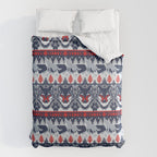 Fair isle knitting grey wolf // navy blue and grey wolves red moons and pine trees Comforter Gallery Image 6