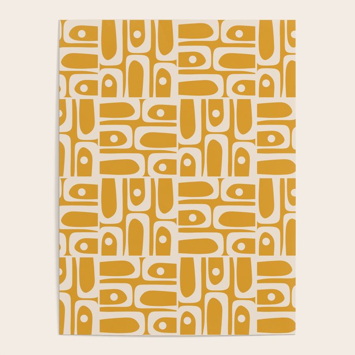 Mid Century Modern Piquet Abstract Multi Pattern Golden Ochre Mustard and Beige  Poster Gallery Image 1