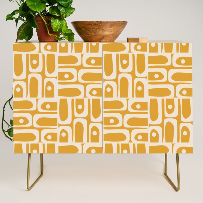 Mid Century Modern Piquet Abstract Multi Pattern Golden Ochre Mustard and Beige  Credenza Gallery Image 1