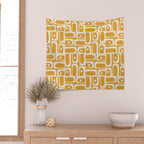 Mid Century Modern Piquet Abstract Multi Pattern Golden Ochre Mustard and Beige  Wall Tapestry Gallery Image 2
