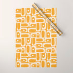 Mid Century Modern Piquet Abstract Multi Pattern Golden Ochre Mustard and Beige  Wrapping Paper Gallery Image 1