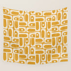 Mid Century Modern Piquet Abstract Multi Pattern Golden Ochre Mustard and Beige  Wall Tapestry Gallery Image 4