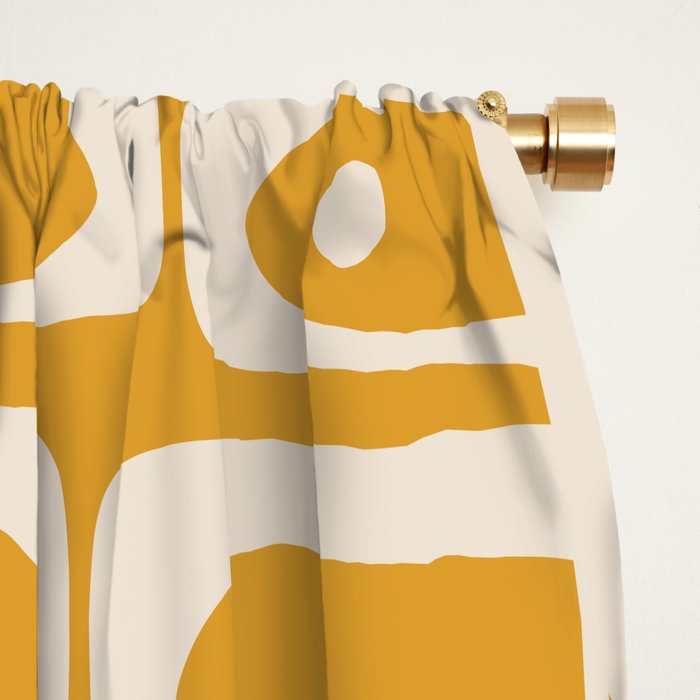 Mid Century Modern Piquet Abstract Multi Pattern Golden Ochre Mustard and Beige  Window Curtain Gallery Image 2