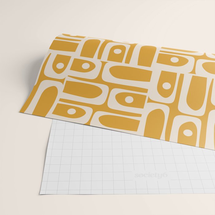 Mid Century Modern Piquet Abstract Multi Pattern Golden Ochre Mustard and Beige  Wrapping Paper Gallery Image 2