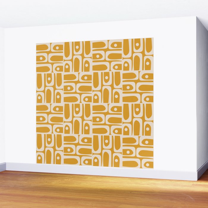 Mid Century Modern Piquet Abstract Multi Pattern Golden Ochre Mustard and Beige  Wall Mural Gallery Image 2