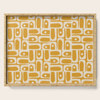 Mid Century Modern Piquet Abstract Multi Pattern Golden Ochre Mustard and Beige  Serving Tray Gallery Image 1
