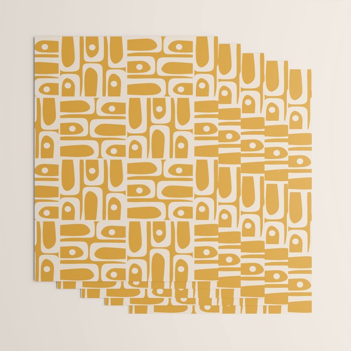 Mid Century Modern Piquet Abstract Multi Pattern Golden Ochre Mustard and Beige  Wrapping Paper Gallery Image 3