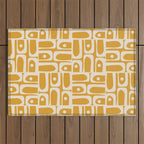 Mid Century Modern Piquet Abstract Multi Pattern Golden Ochre Mustard and Beige  Outdoor Rug Gallery Image 1