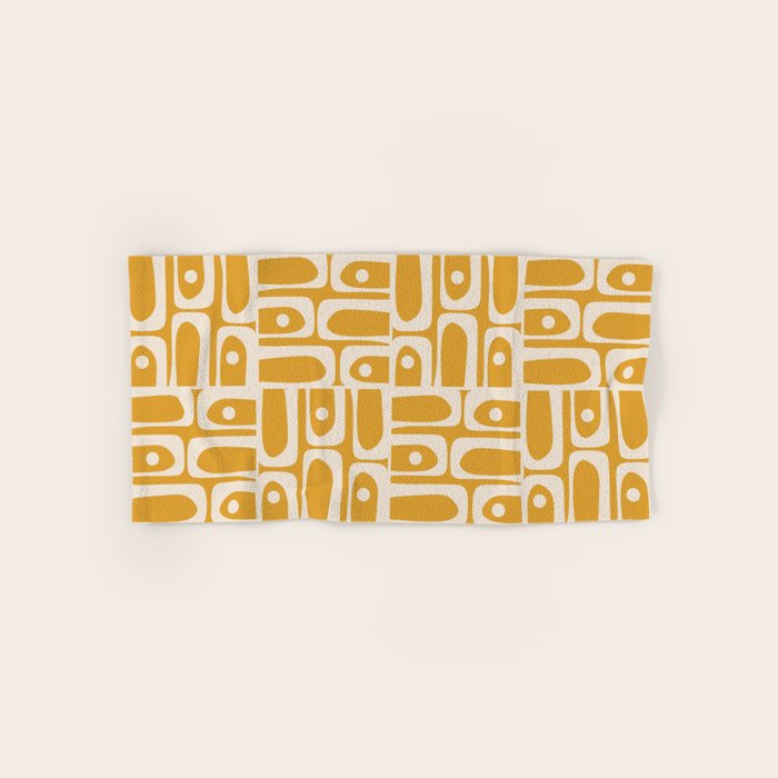 Mid Century Modern Piquet Abstract Multi Pattern Golden Ochre Mustard and Beige  Bath Towel Gallery Image 1