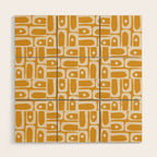 Mid Century Modern Piquet Abstract Multi Pattern Golden Ochre Mustard and Beige  Wood Wall Art Gallery Image 1