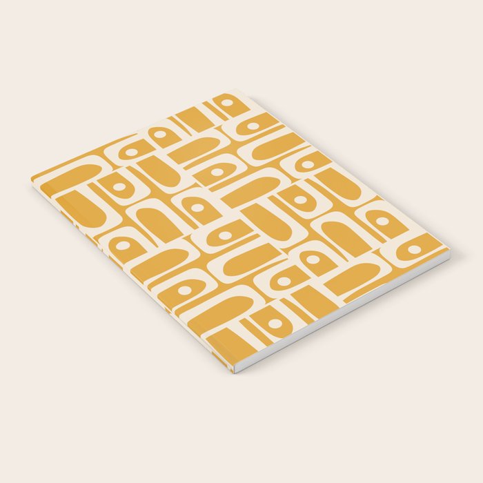 Mid Century Modern Piquet Abstract Multi Pattern Golden Ochre Mustard and Beige  Notebook Gallery Image 1